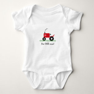 Child's Red Tractor T-Shirt: Customise Age Baby Bodysuit