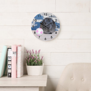 Child's Room Cute Grey Guinea Pig Pink Soccer Ball Large Clock