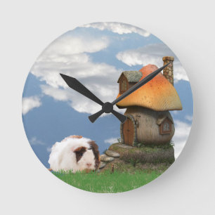 Child's Room Cute Guinea Pig Mushroom House Round Clock