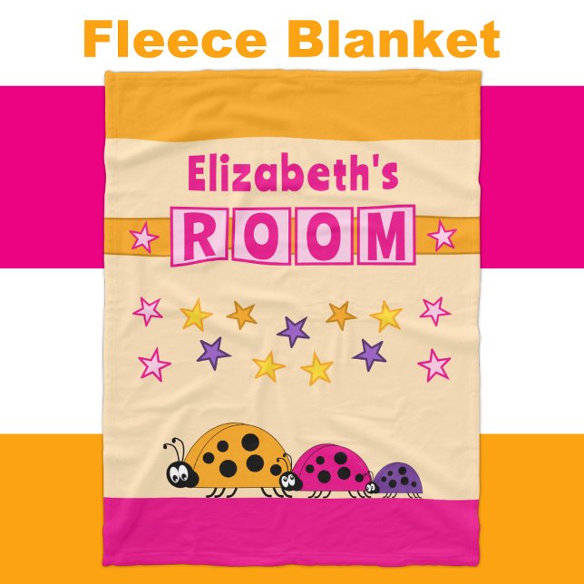 Child's room name stars ladybugs pink orange fleece blanket (Creator Uploaded)