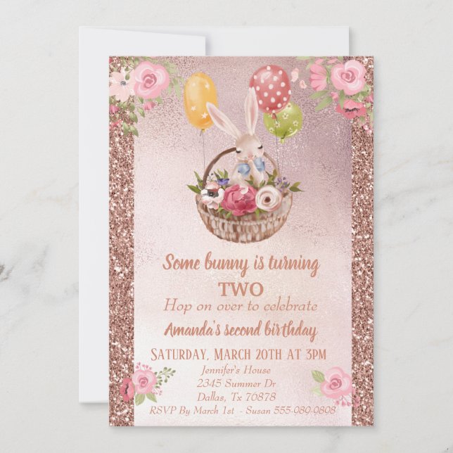 Child's Rose Gold Glitter Some Bunny Birthday Invitation (Front)