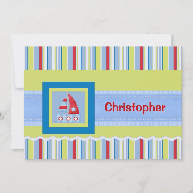 Child's Sailboat and Stripes Custom Flat Note Card (Front)