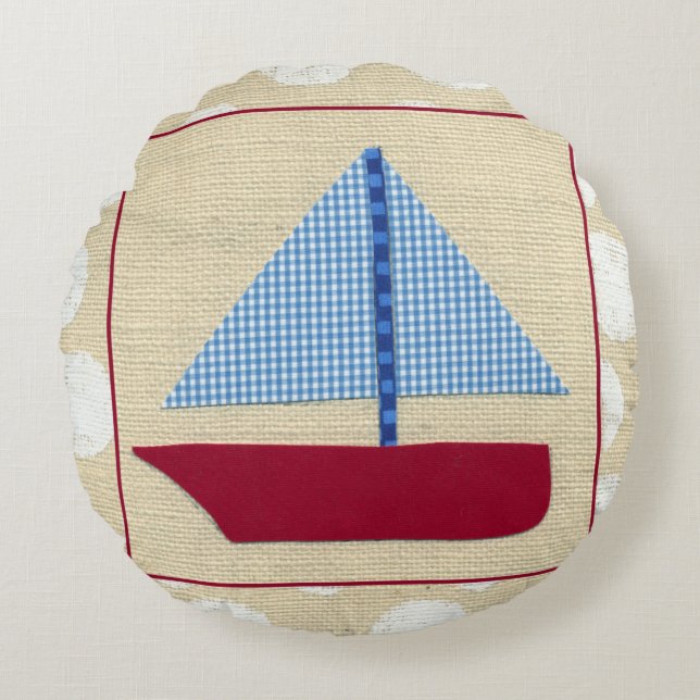 Child's Sailboat by Chariklia Zarris Round Cushion (Front)