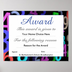 Child's School Award Certificate Poster