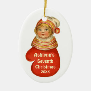 Child's Sevent Christmas Custom Name Vintage X103C Ceramic Tree Decoration