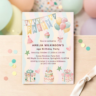 childs Soft Pastel Birthday Celebration Invite