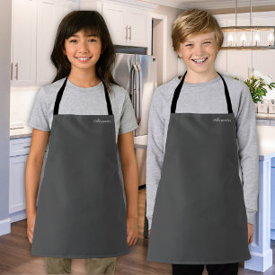 Child's Solid Charcoal Grey Template White Script Apron