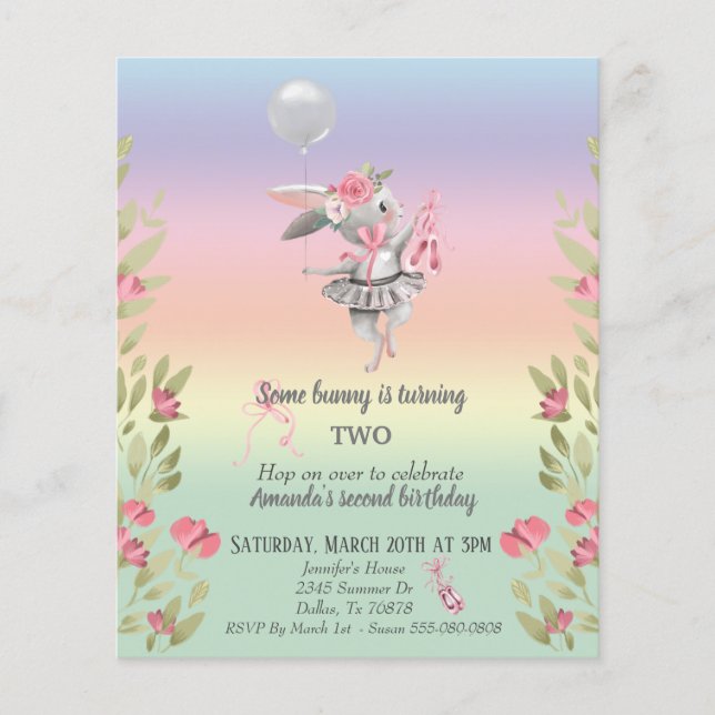 Child's Some Bunny Easter Ballerina Birthday Invit (Front)