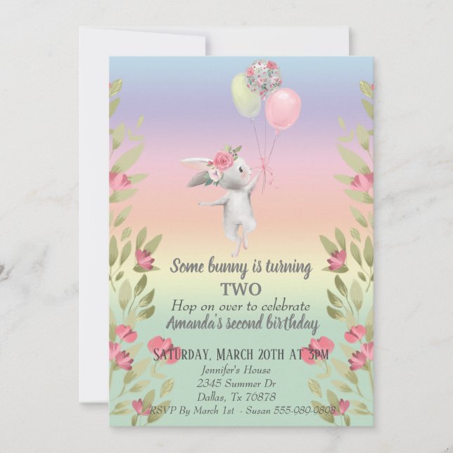 Child's Some Bunny Easter Rainbow Floral Birthday Invitation (Front)