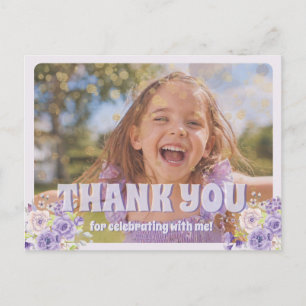 Child's Thank You Purple Floral Postcard