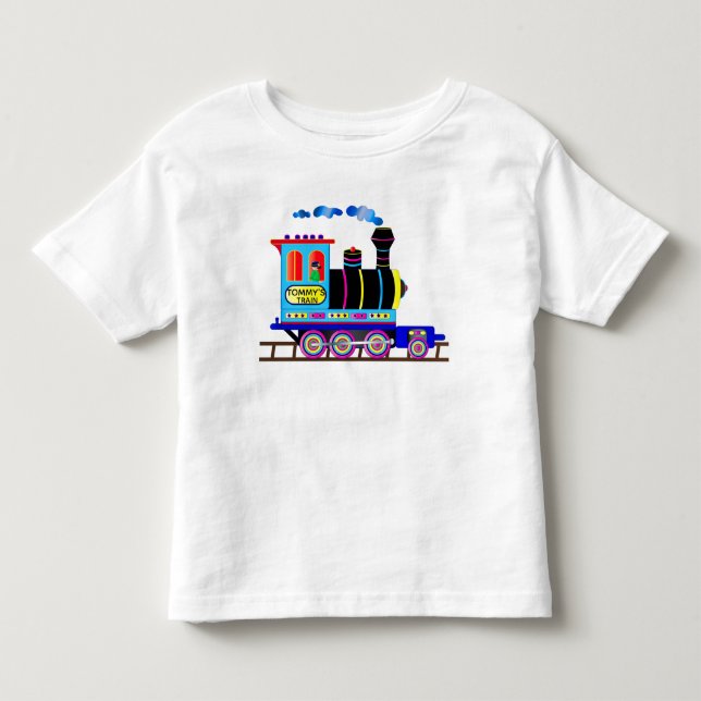 Child's Train with Name Insert Colourful Toddler T-Shirt (Front)