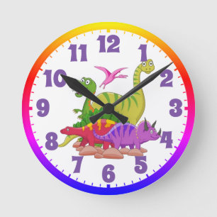 Child's Wall Clock - Colourful Dinosaur's
