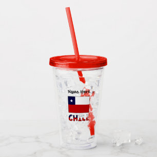 Chile and Chilean Flag Black Personalised Acrylic Tumbler