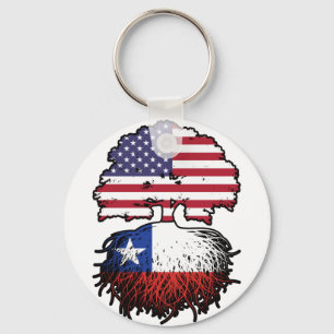 Chile Chilean American USA Tree Roots Flag Key Ring