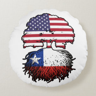 Chile Chilean American USA Tree Roots Flag Round Cushion