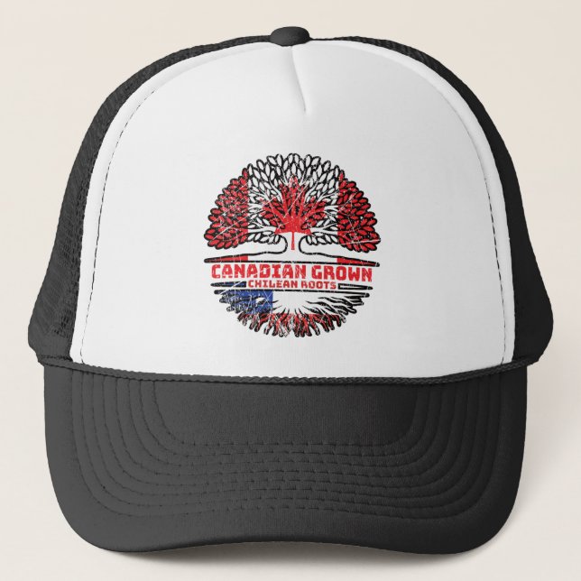 Chile Chilean Canadian Canada Tree Roots Flag Trucker Hat (Front)