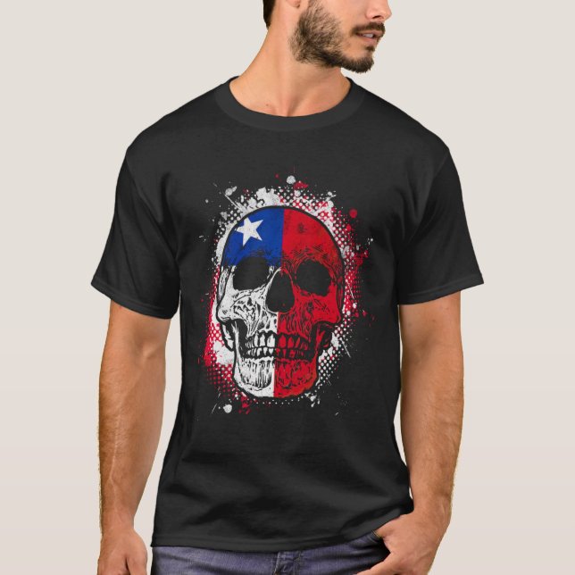 Chile Chilean Flag Skull T-Shirt (Front)