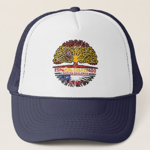 Chile Chilean Spain Spanish Tree Roots Flag Trucker Hat