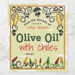 Chile chilli olive oil personalised home canning wine label