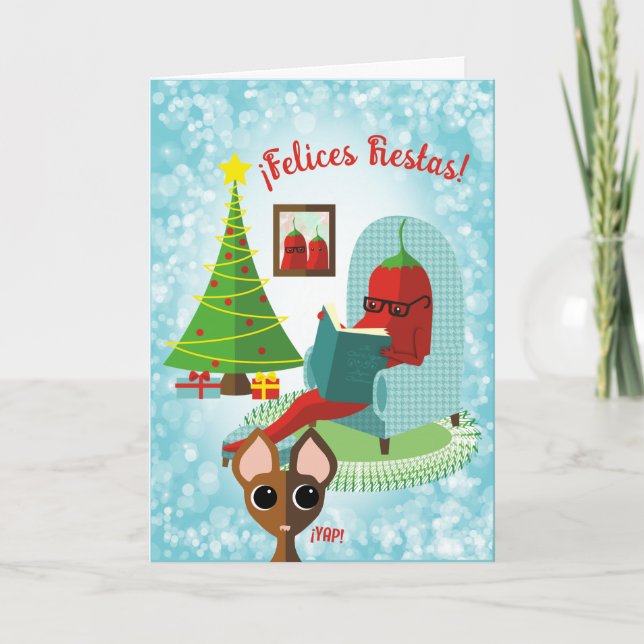 Chile chilli pepper reading culinary Christmas car Holiday Card (Front)