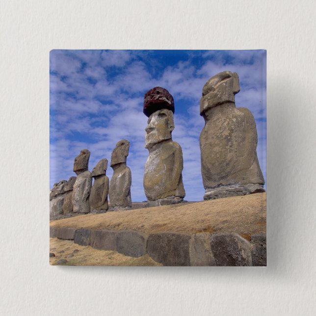 Chile, Easter Island. The 15 Moais at Ahu Cm Square Badge (Front)