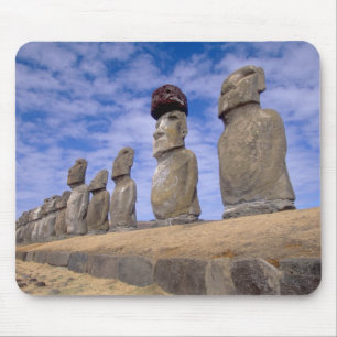 Chile, Easter Island. The 15 Moais at Ahu Mouse Mat