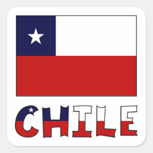 Chile Flag and Name in Colour Square Sticker
