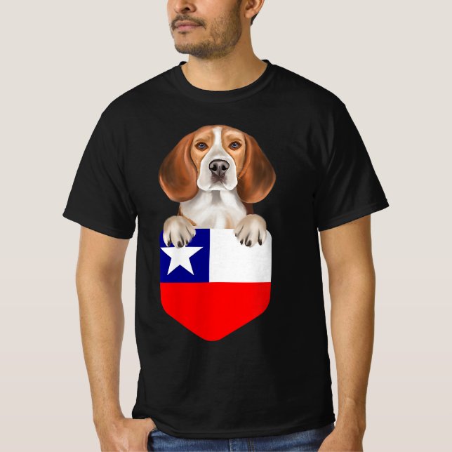 Chile Flag Beagle Dog In Pocket T-Shirt|Halloween T-Shirt (Front)
