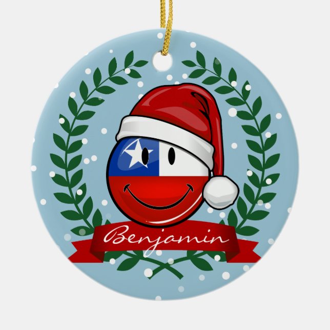 Chile Flag Christmas Style Ceramic Tree Decoration (Front)