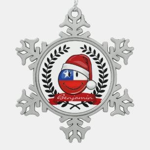 Chile Flag Christmas Style Snowflake Pewter Christmas Ornament