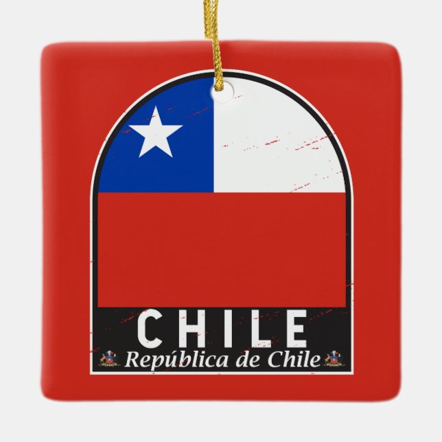 Chile Flag Emblem Distressed Vintage Ceramic Ornament (Front)