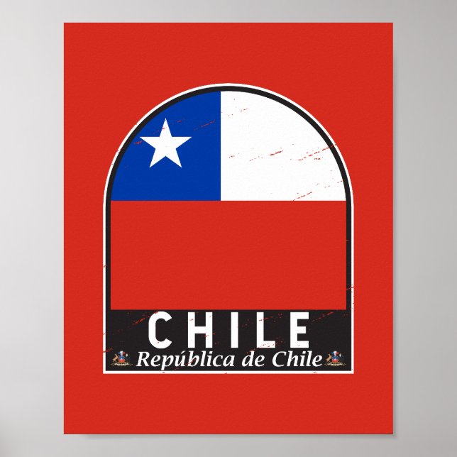 Chile Flag Emblem Distressed Vintage Poster (Front)