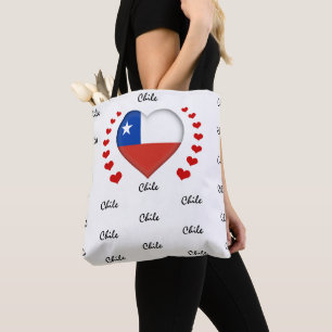 Chile Flag & Heart Chilean Flag fashion /sport Tote Bag