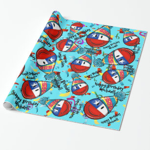 Chile Flag In a Party Hat Customised Birthday Wrapping Paper