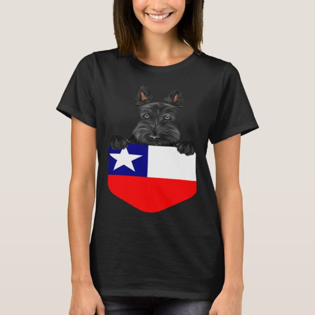 Chile Flag Scottish Terrier Dog In Pocket T-Shirt (Front)