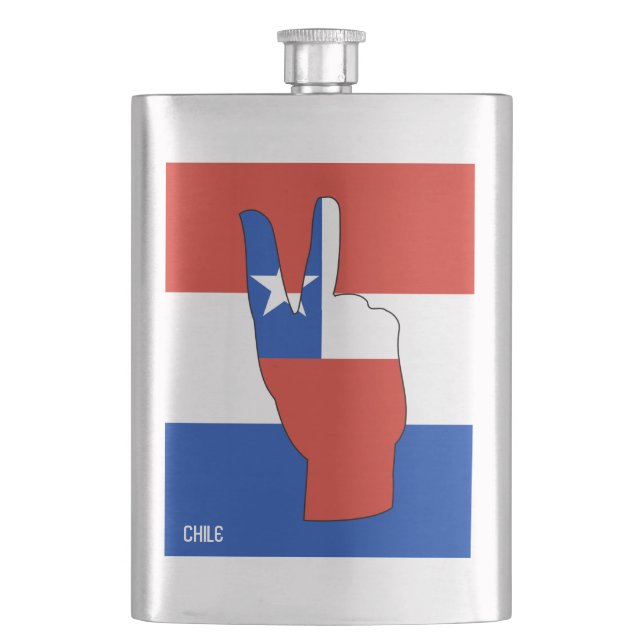 Chile Flag Victory Sign Patriotic Hip Flask (Front)