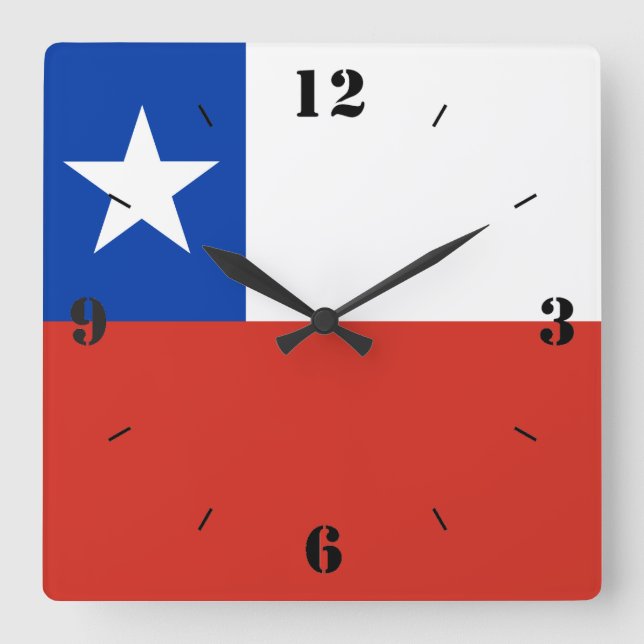 Chile National Flag Patriotic Square Wall Clock (Front)