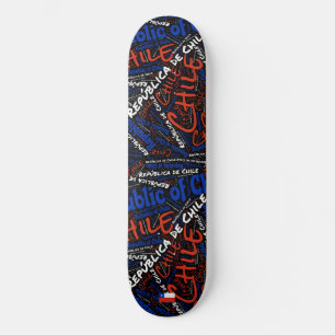 Chile National Pride Wordcloud Skateboard
