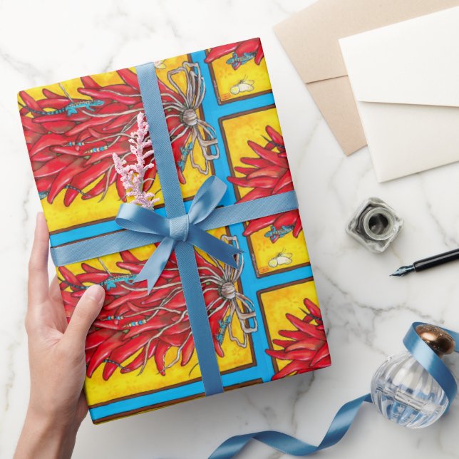 Chile Pepper Ristra Lizard Turquoise Gift Wrap (Gifting)