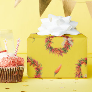 Chile Ristra Wreaths and Peppers All-Over Pattern  Wrapping Paper