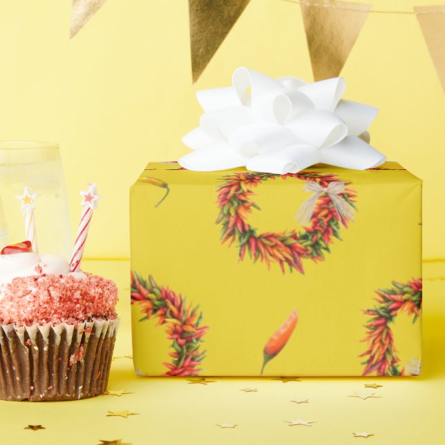 Chile Ristra Wreaths and Peppers All-Over Pattern  Wrapping Paper (Birthday Party)