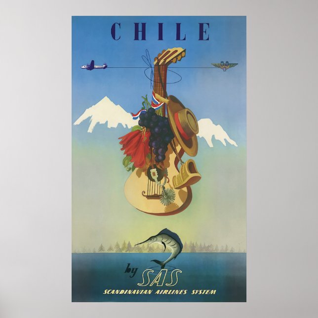 Chile Scandinavian Air Vintage Travel Art Poster (Front)