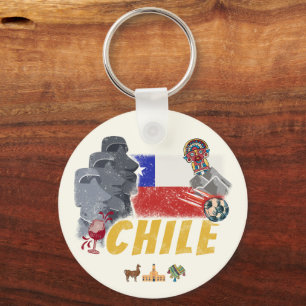 Chile Vintage Easter Island Flag and Alpaca Key Ring