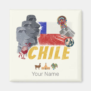 Chile Vintage Easter Island Flag and Alpaca Magnet