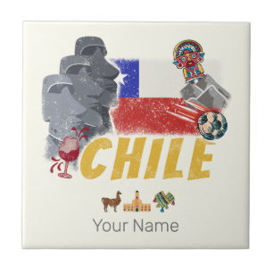 Chile Vintage Easter Island Flag and Alpaca Tile
