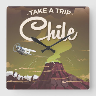 Chile Volcano vintage travel poster Square Wall Clock