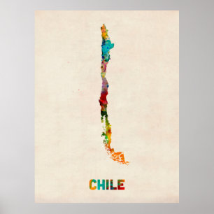 Chile Watercolor Map Poster