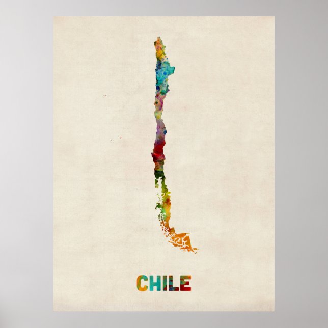 Chile Watercolor Map Poster (Front)