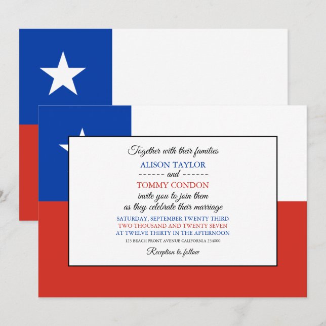 Chilean Flag, Flag of Chile Wedding Invitation (Front/Back)