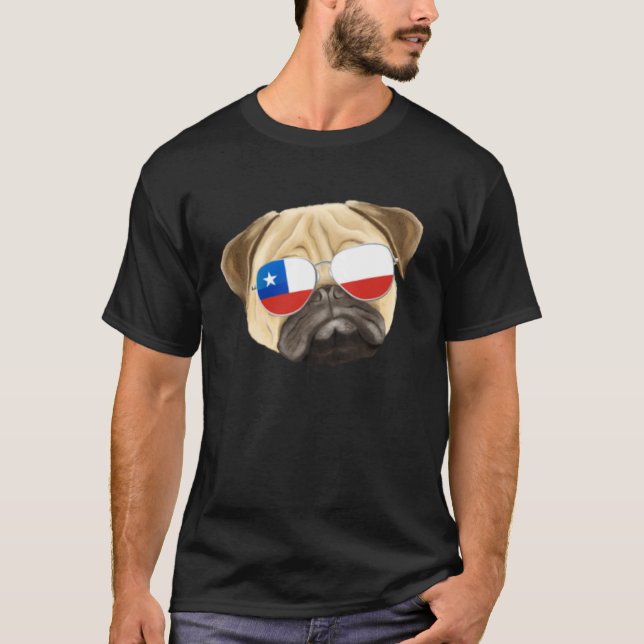 Chilean Flag Pug Dog Chile Pocket T-Shirt (Front)